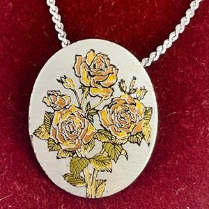 REED & BARTON Gold EP Damascene Pendant 18" Silver Snake Chain Necklace 14K GP